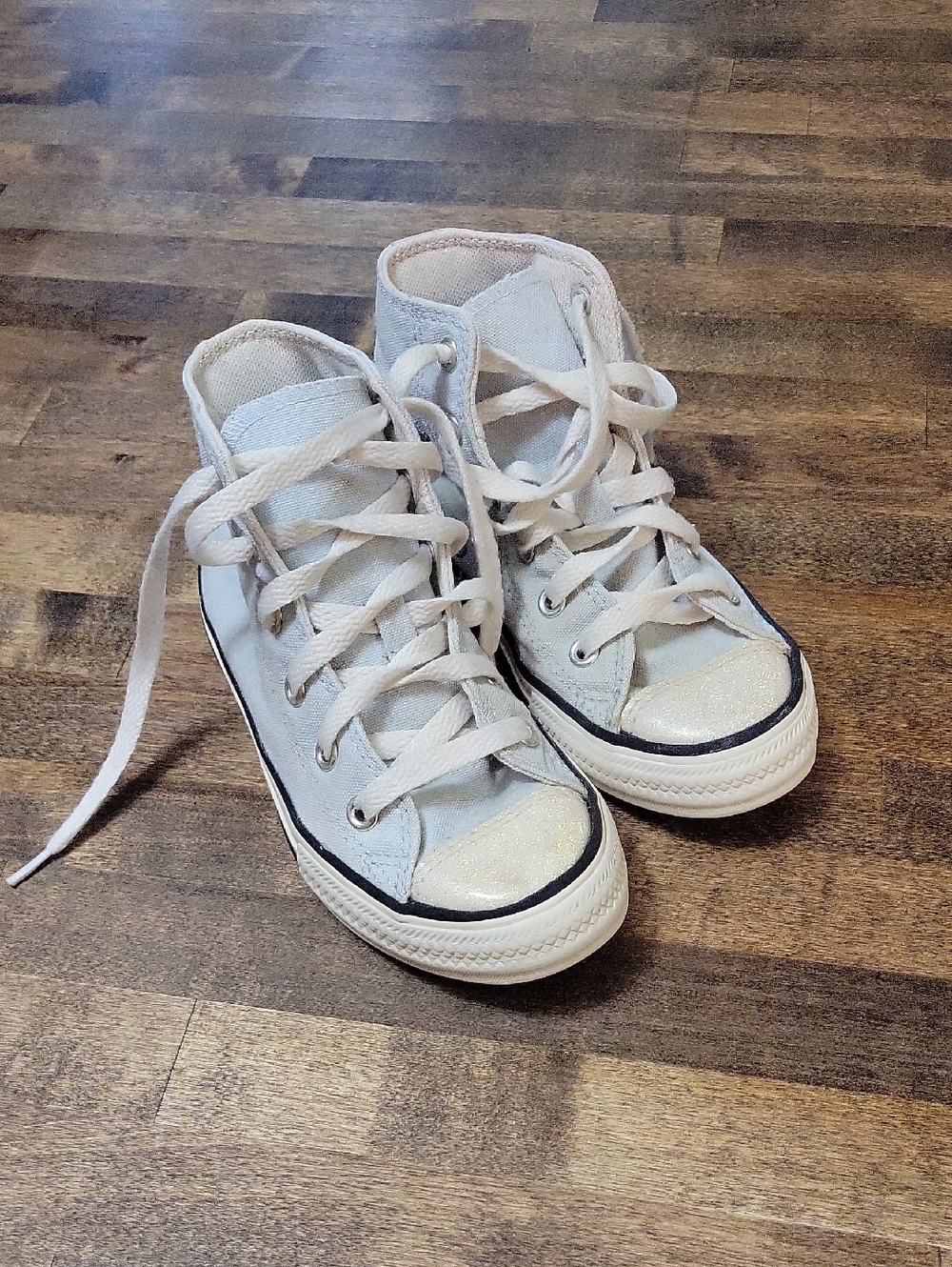 Converse Kids High-Top Sneakers in Light Blue with Glitter Toecap Size 12 Junior